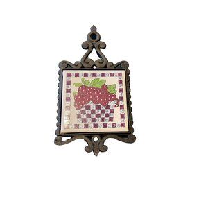 Cathay Tile Wrought Iron Hot Plate Trivet Vintage 70s Grapes Pattern